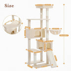 PEQULTI 60'' Cat Tree, Tall Cat Tower with 2 Large Condos, Wide Top Perch, Cozy Hammock and Sisal Scratching Posts for Indoor Cats Lare Adult Beige