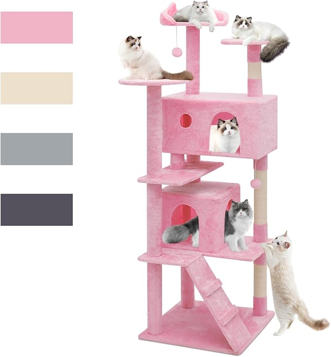 Magshion Cat Tree 70" Cats Tower for Indoor Cats, Multi-Level Cat Condo with Scratching Post, Top Perch, Sisal Board and Dangling Ball, Cat Stand Jumping Platform Kittens Pet Play House (Pink)