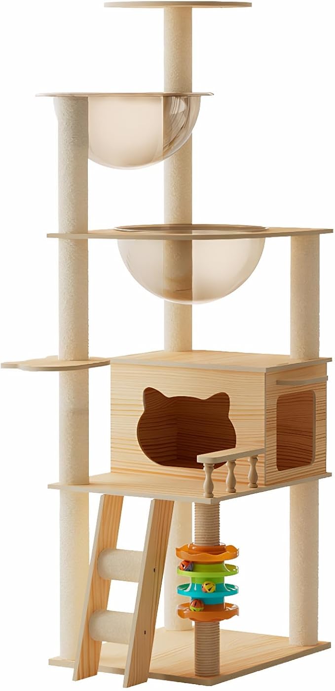 Modern Cat Tree Tower, Solid Wood Cat Condo with Scratching Posts, Multi-Level for Indoor Cats, Indoor Cat Furniture for Large Cats and Kittens (59")