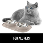 GORILLA GRIP Feeding Mat Bowl Set, 3 Cup 100% Waterproof BPA Free Silicone Base, 304 Stainless Steel Cat and Dog Bowls for Food and Water, Slip Resistant, High Edge, US Designed, Patent Pending, Beige