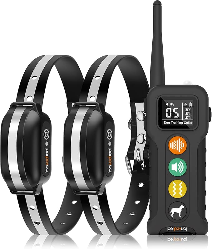 PERPETUAL No Shock Dog Vibration Collar for 2 Dogs, 3300FT Long Range, Waterproof Training Collar with 9 Beep & Vibration Modes, Black, 5-120 lbs