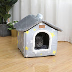 SEAHOME Foldable Dog House Kennel Bed Mat for Indoor Pets,Enclosed Warm Plush Sleeping Nest Bed with Removable Cushion,Covered Small Pet Condos Indoor Cat Hideaway (M, Grey)