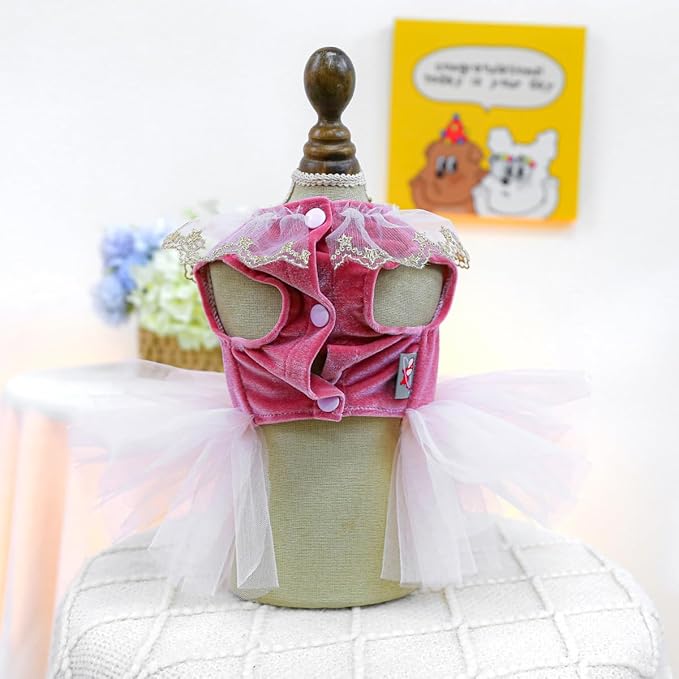 Fashion Sweet Puppy Dog Blingbling Princess Skirt Pet Dog Lace Cake Camisole Tutu Dress D-red XL