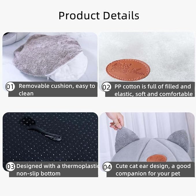 Cat Beds for Indoor Cats, Cozy Cat Cave Bed Dog House Cats Tent with Removable Cushion Pillow, Soft Warm Pet House Puppy Bed, Cute Pet Nest for Kitten Small Dog (Gray, XL-15.75x15.75x15.75 Inches)