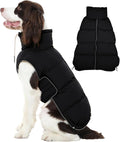 FUAMEY Dog Puffer Jacket for Large Dogs,Dog Cold Weather Coats Dogs Down Jackets Waterproof Pet Snowsuits Warm Puppy Winter Vest Turtleneck Pets Adjustable Jackets Coats Black XXL