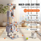 Multi-Level Cat Tree Tower with Sisal Scratching Posts, Plush Condo & Toys - Durable Cat Activity Center for Indoor Cats (Light Grey, 72)