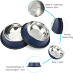 Stainless Steel Dog Bowls, Food and Water Non Slip Anti Skid Stackable Pet Puppy Dishes for Small, Medium and Large Dogs (2 Pack)