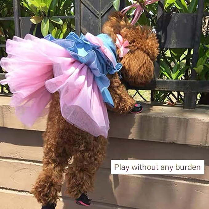 ANIAC Pet Denim Dress with Cute Bow-Knot Comfy Vest Skirt Lace Trim Tutu Summer Spring Clothes for Cats and Small Dogs (Large)