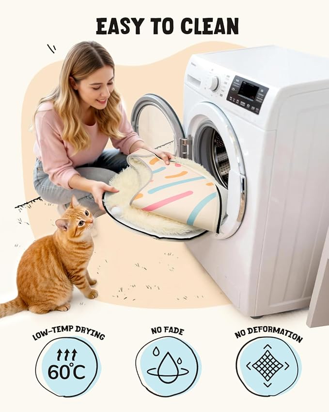 BurgeonNest 20-Inch Round Cat Bed Cave, Enclosed Hooded Pet House for Indoor Kittens, Anti-Collapse EVA Shell with Cord Access for Heating Pad, Washable Soft Plush, Beige