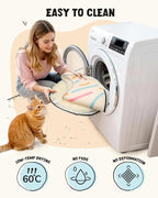 BurgeonNest 20-Inch Round Cat Bed Cave, Enclosed Hooded Pet House for Indoor Kittens, Anti-Collapse EVA Shell with Cord Access for Heating Pad, Washable Soft Plush, Beige