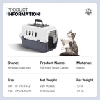 Athena Collection 18" Hard-Sided Travel Pet Carrier for Small Dogs and Cats, Plastic Dog Carriers with 2-Door Top & Front Load & Ventilation & Security Lock, Cat Dog Carrier for Pet, up to 10lbs, Grey