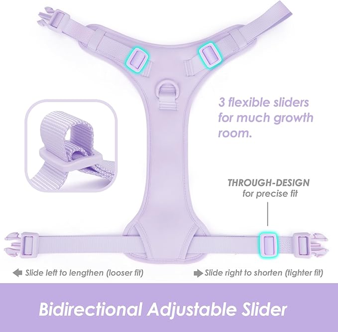 No Pull Dog Harness, Puppy Vest with Front Clip for Small Medium Large Sized Dog(Light Purple,XL)