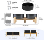 SPUNKYJUNKY Elevated Dog Bowls Ceramic, 5.1'' Dogs and Cat Food Water Bowls Raised with Non-Slip Bamboo Stand for Puppy Small Sized Breed Microwave Dishwasher Safe - 13.5 OZ,Black