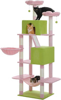 Flower Cat Tree Tall 70.8" for Adult Indoor Cats, 8-Levels Large Cat Tower with 8 Sisal Posts, 2 Hammocks, 2 Condos, Big Perch & 3 Pom Poms for Multi-Cats Household – Carpet Pink