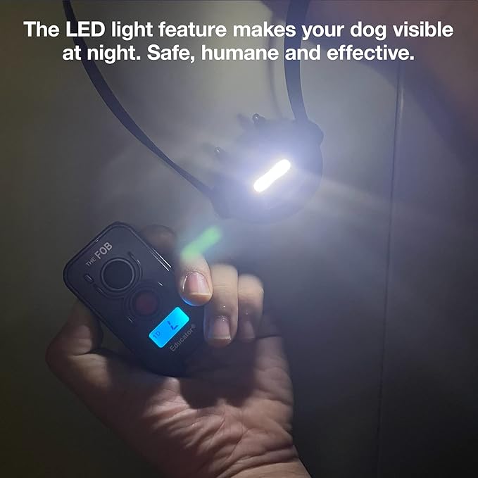 Educator FOB 300 Yard Dog Training Collar with Remote and Finger Button, Humane Stimulation, Pavlovian Tone, Waterproof, Odorproof Biothane Collar, Night Light, Rechargeable, 2 Dog (USA Only), Black