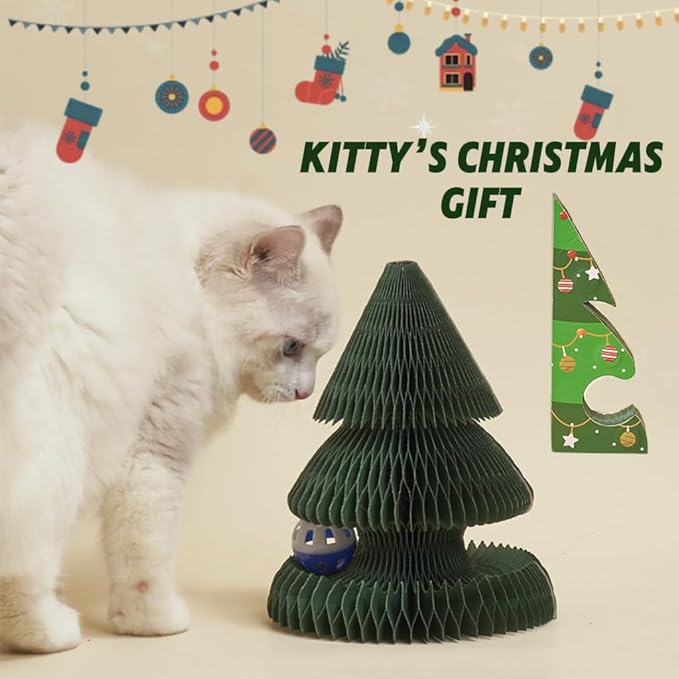 Christmas Modern Cat Scratcher - Reversible Cardboard Scratcher for Cats, Kitty kurlz cat Toy & Twisty Paws cat Toy, Fun Toys for Bored Indoor Cats