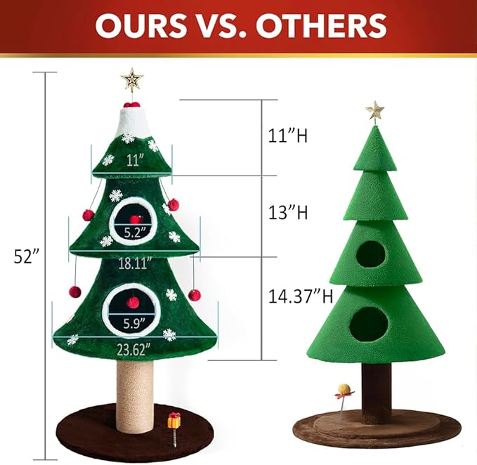 Cat Christmas Tree Multi Level Cat Tower with Scratching Posts Plush Condos and Holiday Cat Furniture Design Available in Multiple Styles and Sizes (Alpine, 52" H)