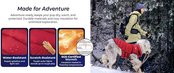 SPACE LION Dog Puffer Jacket, Down Winter Coat, Durable Outdoor Coat for Cold and Windy Conditions, Lightweight & Adjustable Fit Coats for Large Dogs,(Chili, Size28/4XL)