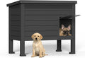 DRATO Indoor & Outdoor Resin Dog House with Raised Floor and Easy Assembly - Small Breed Shelter Featuring Louvered Vents, Spiked Legs, and Sloped Roof,Black