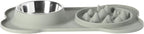 Gibson Home Curious Canines Slow Feeder Dog Bowl Set, 16” Bone Shaped Double Bowl, Silicone Base with Stainless Steel Insert, Anti-Gulp Feeding, Dishwasher Safe, Green