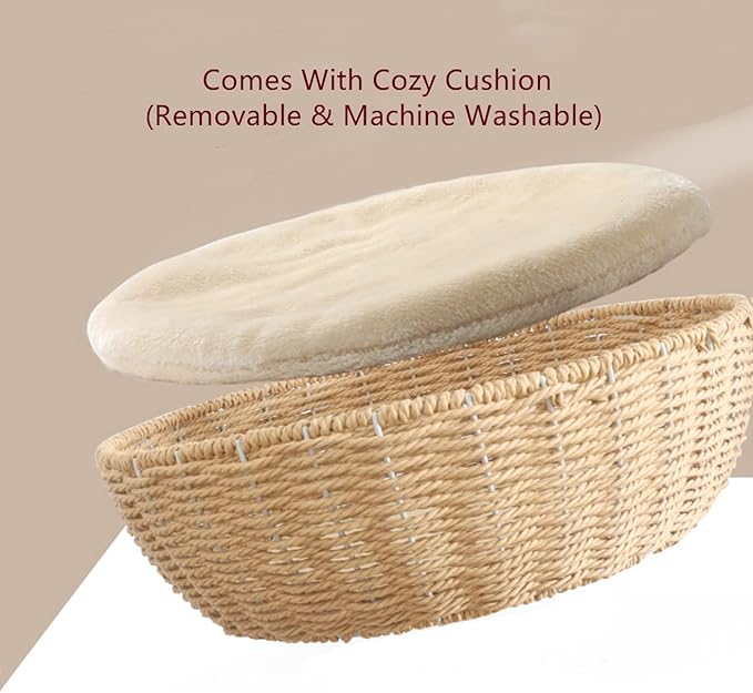 SHENGOCASE Cat Tower Tree Add ons Accessories Replacement Part Basket Bed, Handwoven Wicker Rattan Nest Bowl with Soft Cushion (1pc)