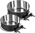 2 Pcs Black Large Pet Dog Food Water Bowl for Cage Stainless Steel Non-Spill Kennel Hanging Cats Bowls with Clamp Holder Crate Feeder Dish for Medium Large Dogs Huge Pets (7.1x2.5'' & 6.3x2.4'')