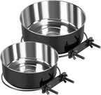2 Pcs Black Large Pet Dog Food Water Bowl for Cage Stainless Steel Non-Spill Kennel Hanging Cats Bowls with Clamp Holder Crate Feeder Dish for Medium Large Dogs Huge Pets (7.1x2.5'' & 6.3x2.4'')