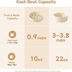 Ceramic 0.9 Cup Raised Slow Feeder Dog Bowl Set, Elevated 6.1inch Slow Dish and 6.1inch Water Bowl with Wooden Stand for Small Dogs (2 x Light Yellow+ Stand)