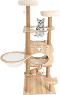 Wood Cat Tree - 54 -Inch Modern MDF Cat Tower for Indoor Cats,Multi-Level Houses for Large Cats with Scratching Posts, Brown