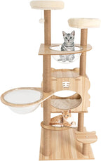 Wood Cat Tree - 54 -Inch Modern MDF Cat Tower for Indoor Cats,Multi-Level Houses for Large Cats with Scratching Posts, Brown