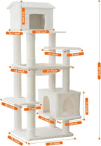64 Inches Multi-Level Large Cat Tree Tower with Cat House for Indoor Cats/Cozy Perches/Cat Condo/Sisal Scratching Posts/Hammock/Cat Activity Center Play House/Wide Base