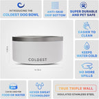 Coldest Dog Bowl - Anti Rust Metal, Non Slip, 3 Layers Insulated Stainless Steel Dog Bowls - Spill Proof & Heavy Duty - Water Bowl for Dogs, Cats & Pets, Dish Washer Safe (200 oz, Epic White)