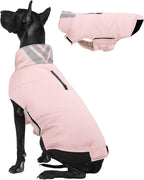 Kuoser Large Dog Coat, Cold Weather Reflective Waterproof Dogs Jacket with Warm Fleece Lining, Turtleneck Dog Winter Coat with Zipper, Doggy Snow Jacket Pet Coats for Small Medium Large Dogs, Pink 2XL
