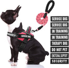 Service Dog Vest Harness and Leash Set, Animire in Training Dog Harness with 10 Dog Patches, Reflective Dog Leash with Soft Padded Handle for Small, Medium, Large, and Extra-Large Dogs (Rosy,M)