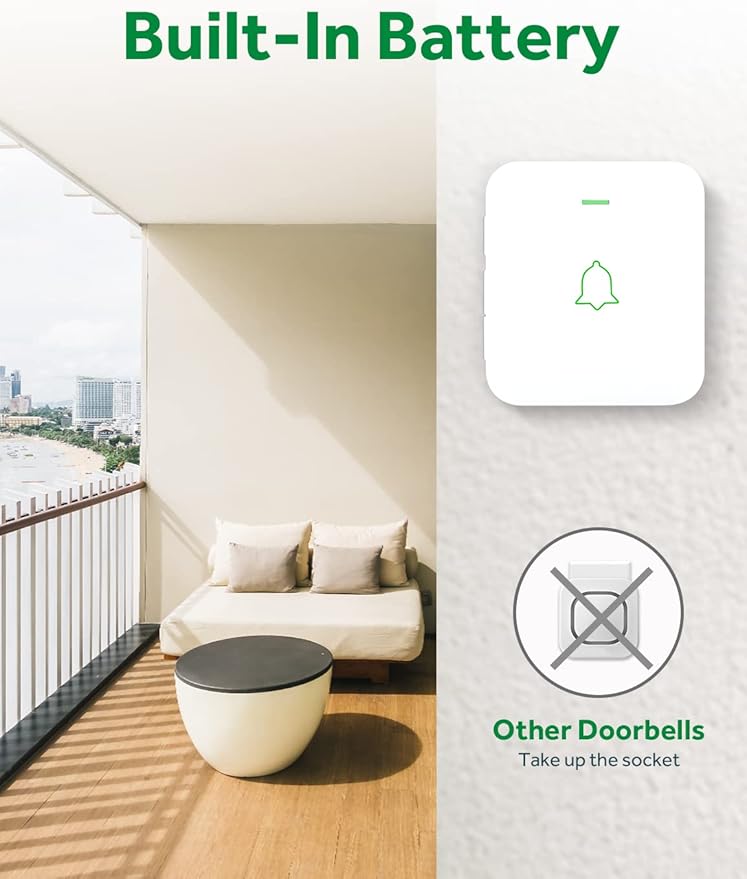 AVANTEK Wireless Door Bell, WA-11 Waterproof Battery Operated Doorbell Chime Operating at 1000 Feet, Portable Door Chime kit with 52 Melodies, 5 Volume Levels, and CD Quality Sound