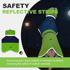 Waterproof Dog Winter Coat, Reflective Turtleneck Fleece Jacket with Snow Protection for Large Dogs, Cold Weather Pet Clothing (Green, L)
