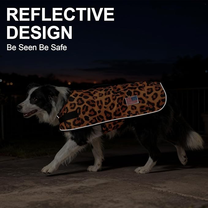 BEAUTYZOO Dog Winter Coat for Large Dogs Waterproof, Warm Reflective Great Dane Oxford Canvas Jacket, Fleece Dog Cold Weather Coats Windproof for Female Male Dogs, Leopard L