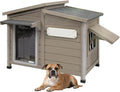 Large Outdoor Wooden Dog House, Weatherproof Dog Houses with Adjustable Vent Windows, Alloy Chew-Resistant Frame, Removable Floor for Medium & Large Dogs, (34" L x 22" W x 25.9" H)