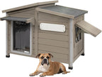 Large Outdoor Wooden Dog House, Weatherproof Dog Houses with Adjustable Vent Windows, Alloy Chew-Resistant Frame, Removable Floor for Medium & Large Dogs, (34" L x 22" W x 25.9" H)