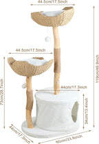 46" Modern Cat Tree for Indoor Large Cats,Tall Wooden Cat Tower with 2 Baskets Scratching Post,Indoor Large Cats Luxury Condo Climbing Tower with Hiding Enclosure M