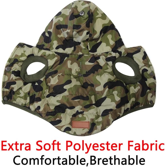 Fleece Lining Extra Warm Dog Hoodie in Winter for Large Dogs Jacket Pet Coats with Hooded,Green Camo XXL