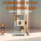 Modern Cat Bookcase with Storage - Furniture Style Cat Tree Shelves Multi-Level Climbing Perch for Indoor Cats - Natural Grey Wood Cabinet & Shelving Unit
