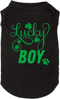 Dog Apparel Lucky Boy Letter Print Clover Shirts for Small Large Dog Vest Puppy Gift St Patrick's Day Costume(Large,Black01)