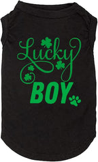 Dog Apparel Lucky Boy Letter Print Clover Shirts for Small Large Dog Vest Puppy Gift St Patrick's Day Costume(Large,Black01)