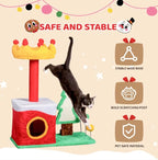 VINGLI 29.5IN Christmas Themed Plush Cat Tree, Multi Level Cat Tower with Condo, Crown Top Perch, Xmas Tree Sisal Scratching Ramp & Post, Spring Hanging Balls Indoor Kitten Cat Activity Center