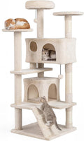 Tangkula Cat Tree Tower, 52 Inch Multi-Level Cat Tower with Sisal Scratching Posts, Cushioned Top Perch, Large Dual Condos & Ladder, 2 Hanging Balls, Jumping Platforms for Indoor Cats (Beige)