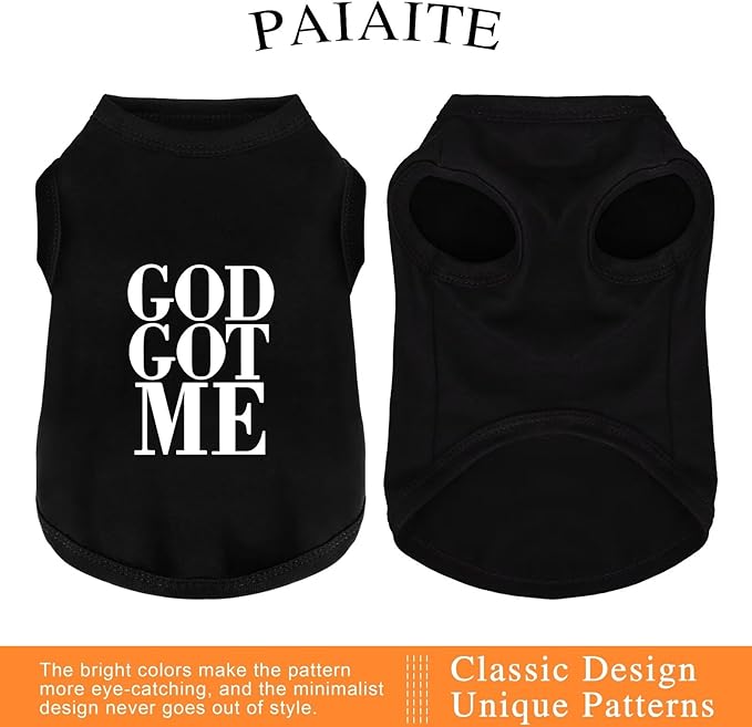 Discover Cozy Cotton Canine Wear: Breathable Soft, and Lightweight Dog Shirt Vest with Eye-Catching Graphics(GOD GOT ME), Keeping Your Furry Friend Warm and Comfy! Black XS
