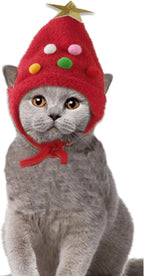 1PC Dog Christmas Day Costume - Dog Cat Christmas Day Pet Hat Adjustable Headpiece Hat with Star and Pompoms Pet Red Costume Soft Cute Hat for Dogs
