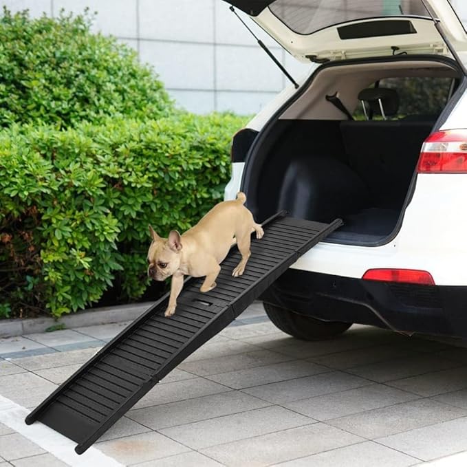 vidaXL Folding Dog Ramp - Non-Slip, Safe for Aging Pets, Easy Storage, Versatile Use, Durable Plastic, Black