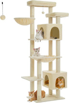 PETEPELA 69" Tall Cat Tree for Indoor Large Cats, Cat Tower for Adult Cats with Super Big Hammock, Cat Climbing Tree Tower with Scratching Posts, Condo House and Large Top Perch, Beige